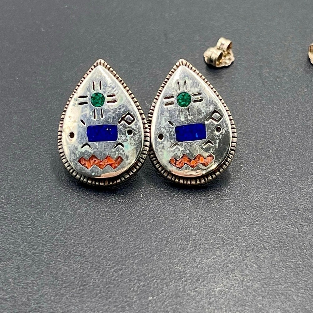 Carolyn Pollack Sterling Silver Inlaid Coral Lapis Lazuli Malachite Earrings